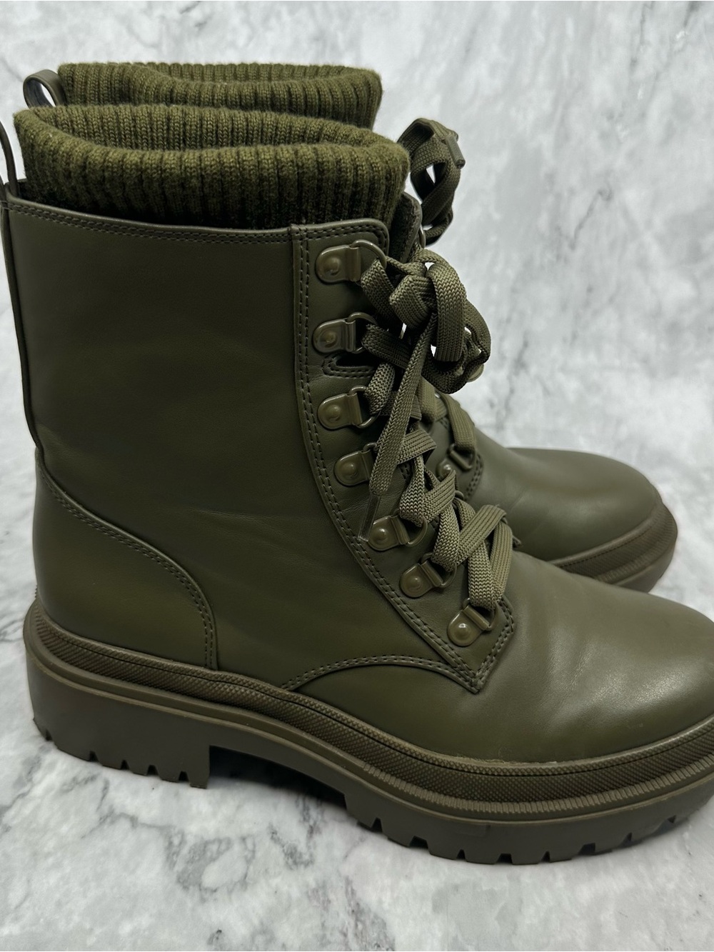 Jennifer Lopez Olive Combat Lace-Up Boots